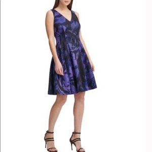 DKNY Womens Purple/Black Flora Flare Dress Size 6